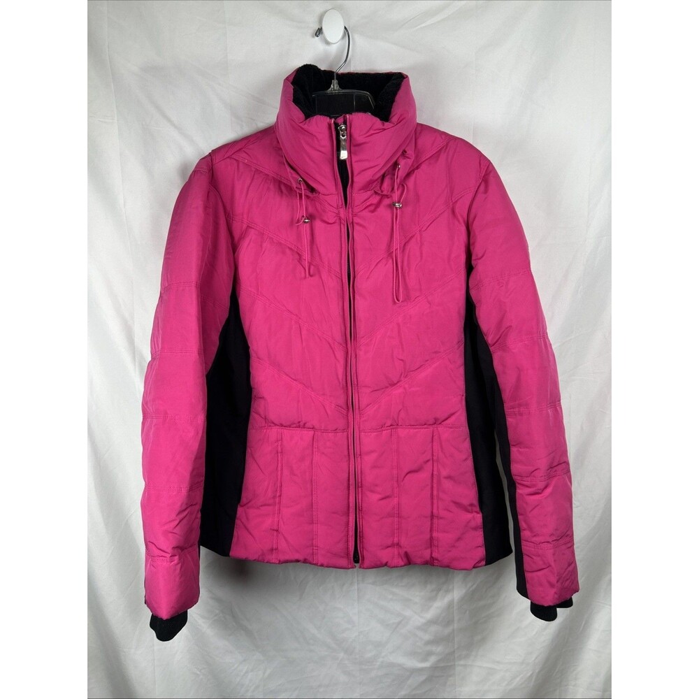 ZeroXposur Women's Pink Puffer Jacket Ski Coat Size Large Hooded Down Feathers